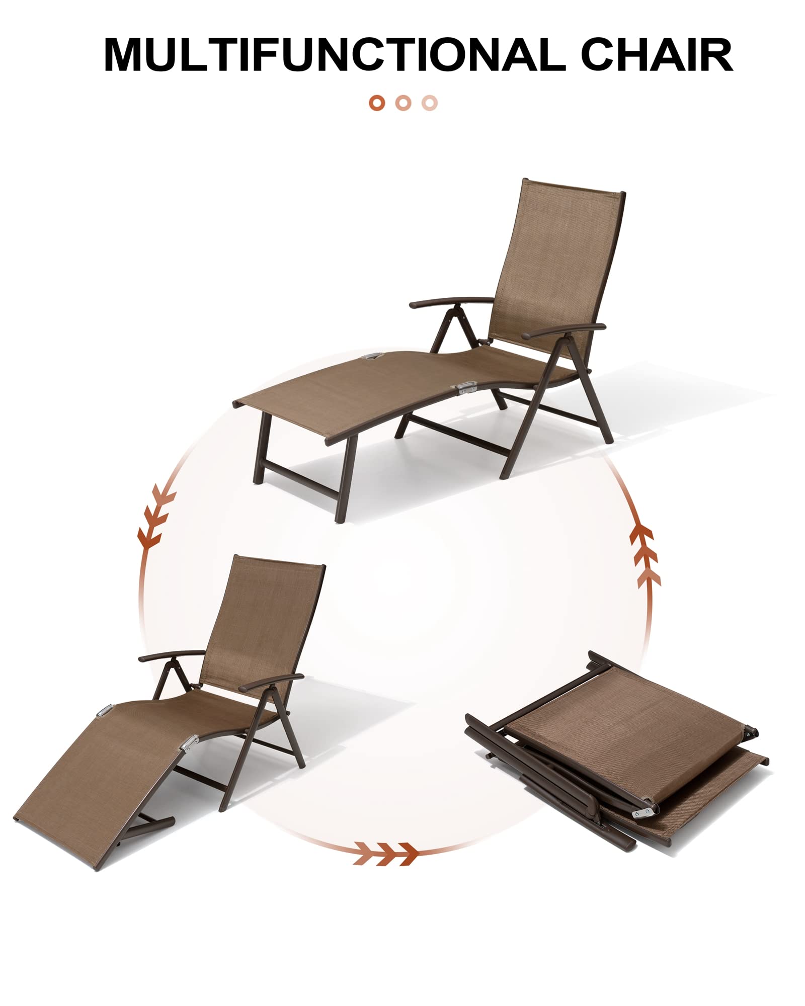 Crestlive 2-Pack Aluminum Folding Chaise Lounge Chairs - Adjustable 8-Position Outdoor Recliners for Patio, Beach, Poolside & Backyard - No Assembly Required | Perfect for Sunbathing, Relaxing by the Pool or Lounging in Your Garden