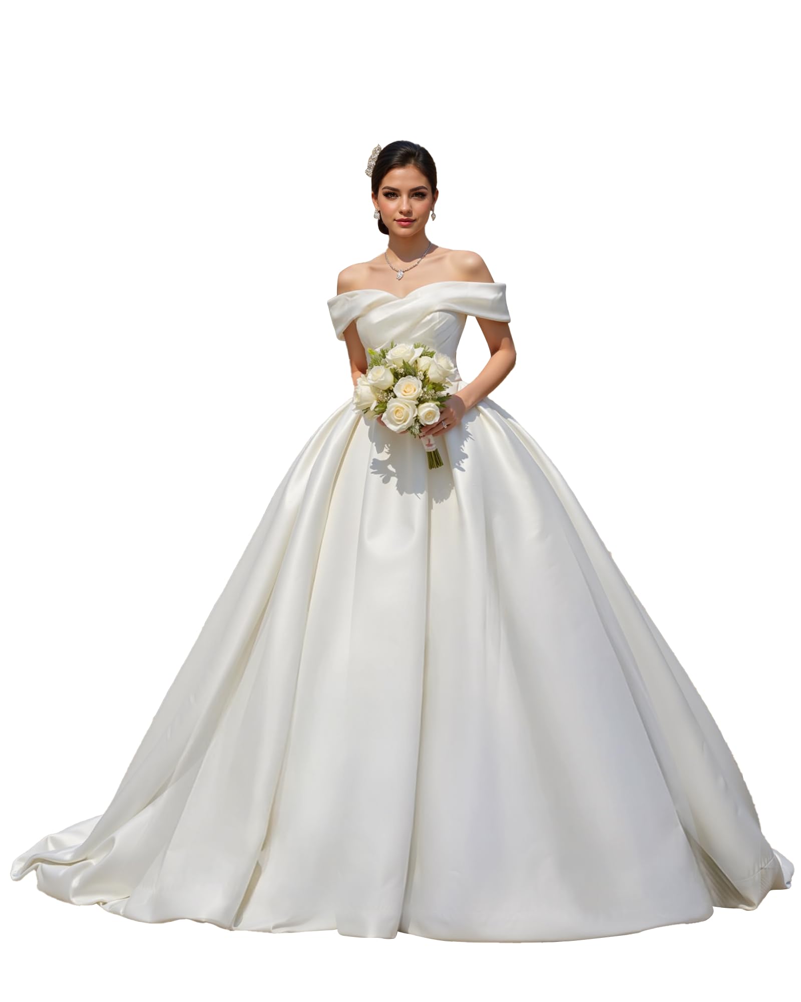JAEDEN 2025 Satin Off-Shoulder Wedding Dress for Bride - Elegant Ball Gown Bridal Gown for Church Ceremony, Reception & Photoshoot
