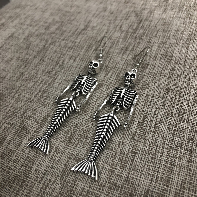 Halloween Earrings - Mermaid Skull Skeleton Jewelry for Women | Spooky Gothic Accessories for Costume Parties & Trick or Treat