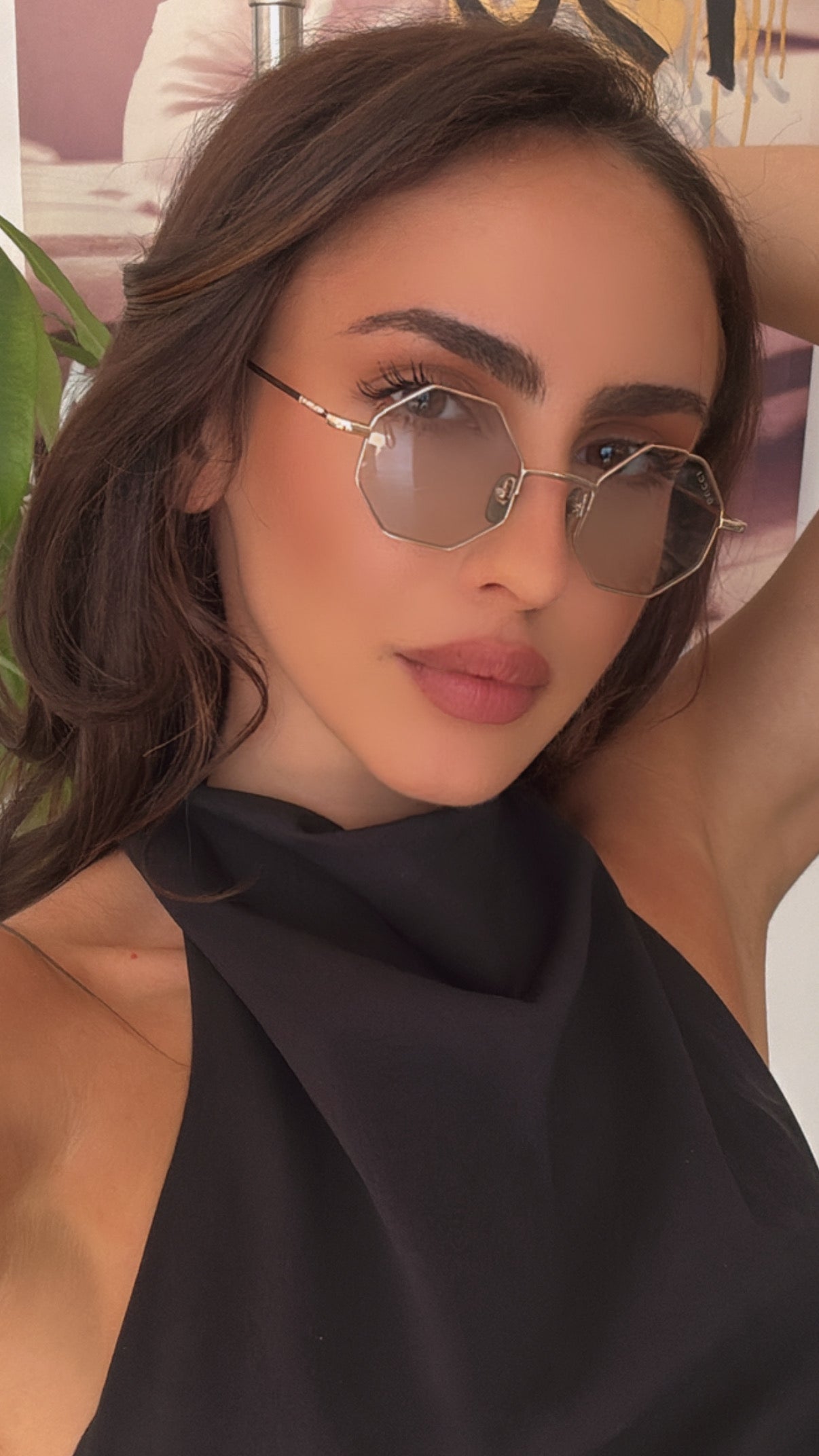 Gucci GG1814S Hexagon Sunglasses for Women - Gold & Blue Aviator Style Luxury Sunglasses | UV Protection, Fashion Accessory for Beach, Driving & Outdoor Activities