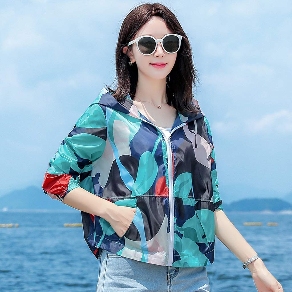 YCZDG Women's Summer Breathable Outdoor Camouflage Sun Protection Jacket - Lightweight Loose Fit UV Shirt for Hiking, Beach & Casual Wear (Dark Green Camouflage, Size S)