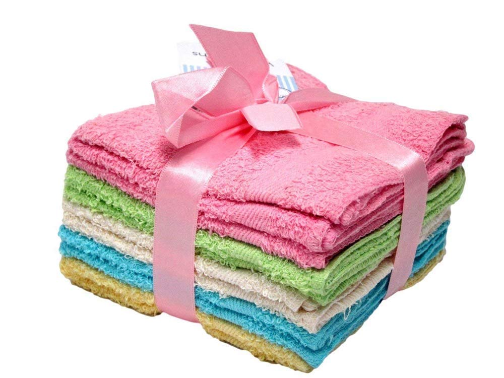 Premium 100% Cotton Washcloths - 12 Pack | Ultra Soft & Absorbent Bath & Face Towels | Machine Washable for Bathroom, Spa, Baby Care & Household Cleaning | Assorted Colors (Colors May Vary) | Ideal for Sensitive Skin & Daily Use