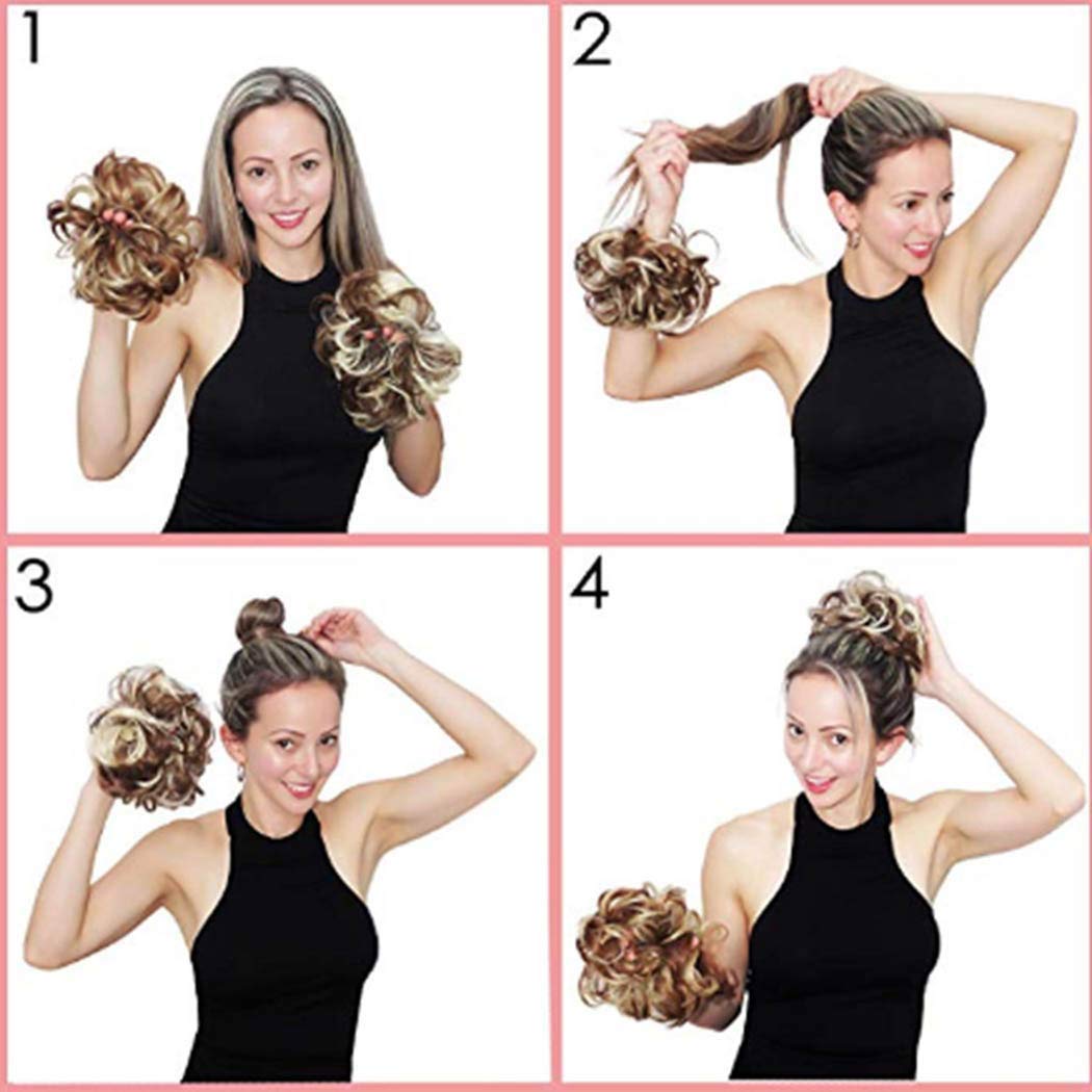 Gangel Synthetic Hair Bun Extensions - Curly Wavy Ponytail Hairpiece with Elastic Scrunchie for Half Updo Hairstyles | Women & Girls Wig | Brown Black (4#) | Perfect for Parties, Weddings & Daily Styling