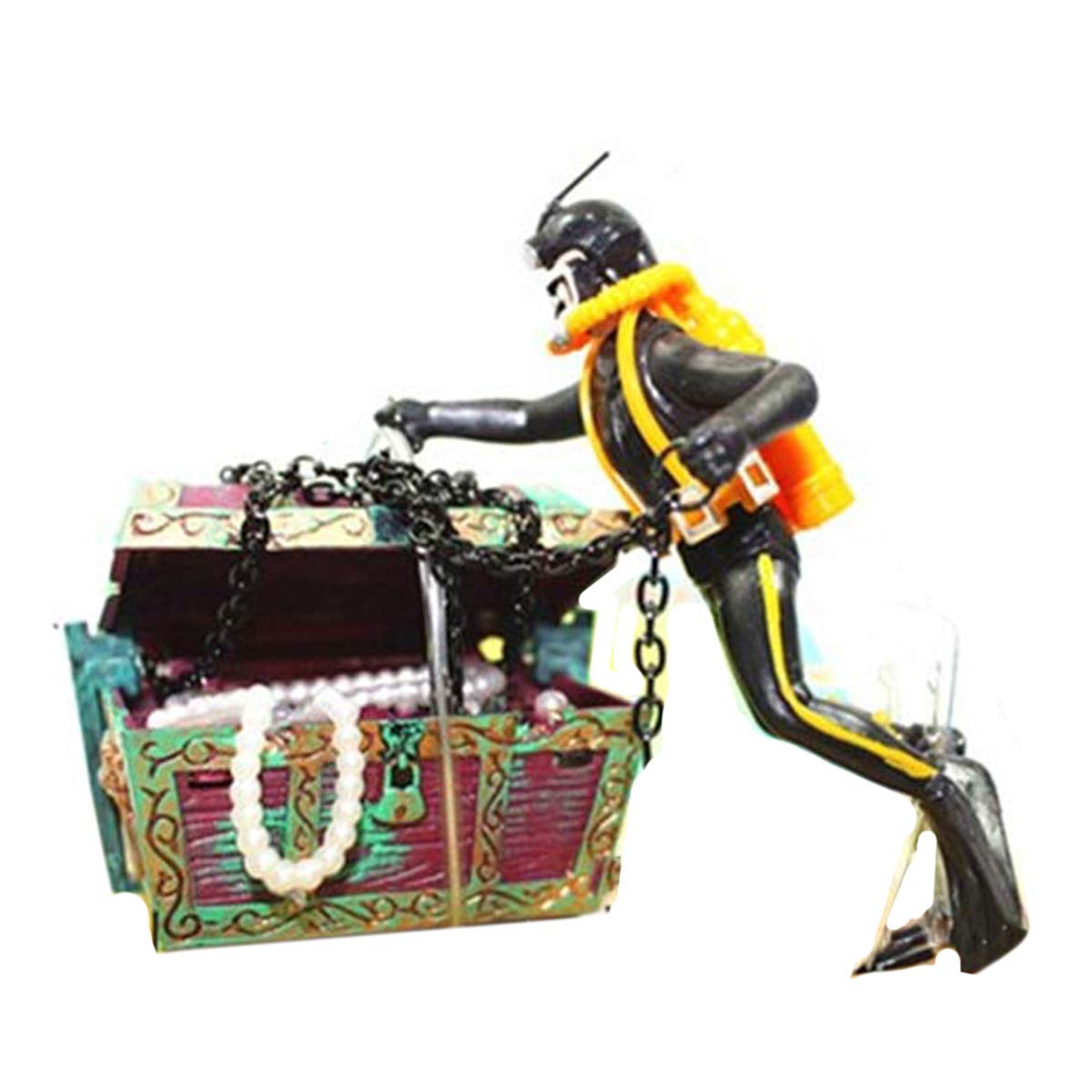 Tabpole Treasure Chest Aquarium Decoration - Bubbling Diver Ornament for Fish Tank with Aerating Action | Perfect for Freshwater & Saltwater Tanks, Home or Office Decor