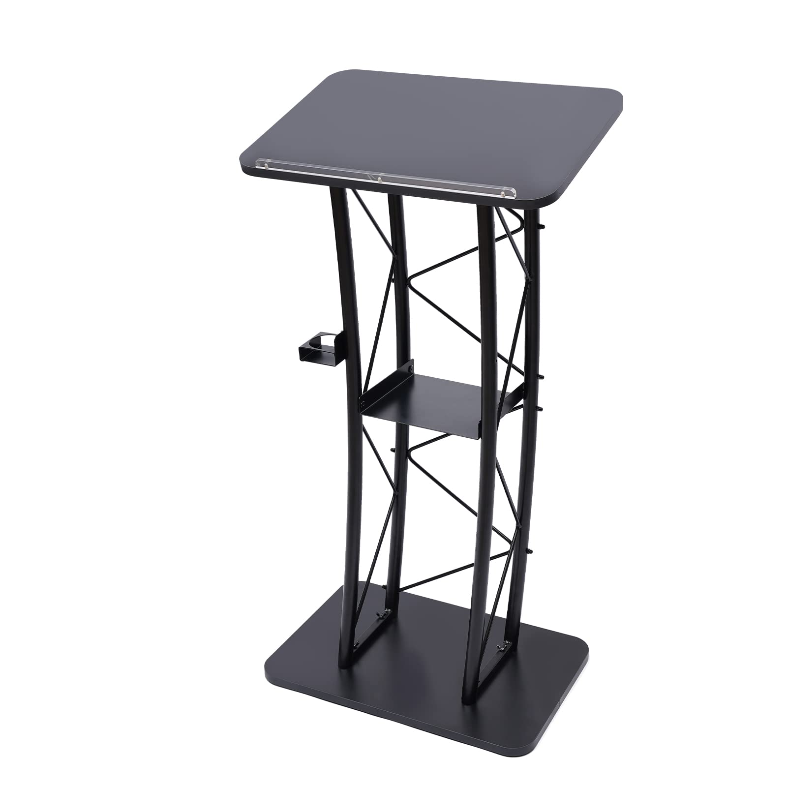 Curved Large Truss Lectern Podium Stand with Cup Holder - Durable Church & School Podium for Speeches, Presentations & Ceremonies