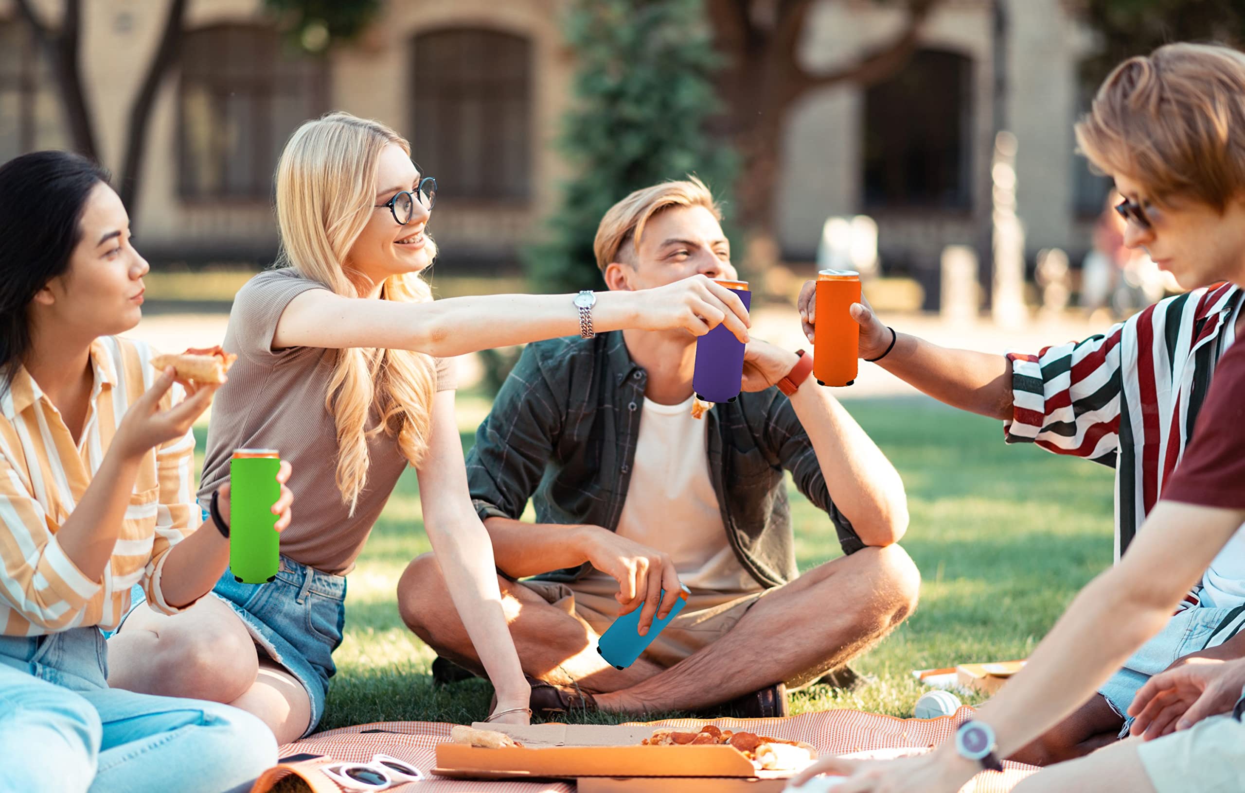 Blank Magnetic Slim Can Cooler - Insulated Beer & Soda Holder (Orange, 1-Pack) - Perfect for Parties, BBQs, and Outdoor Events