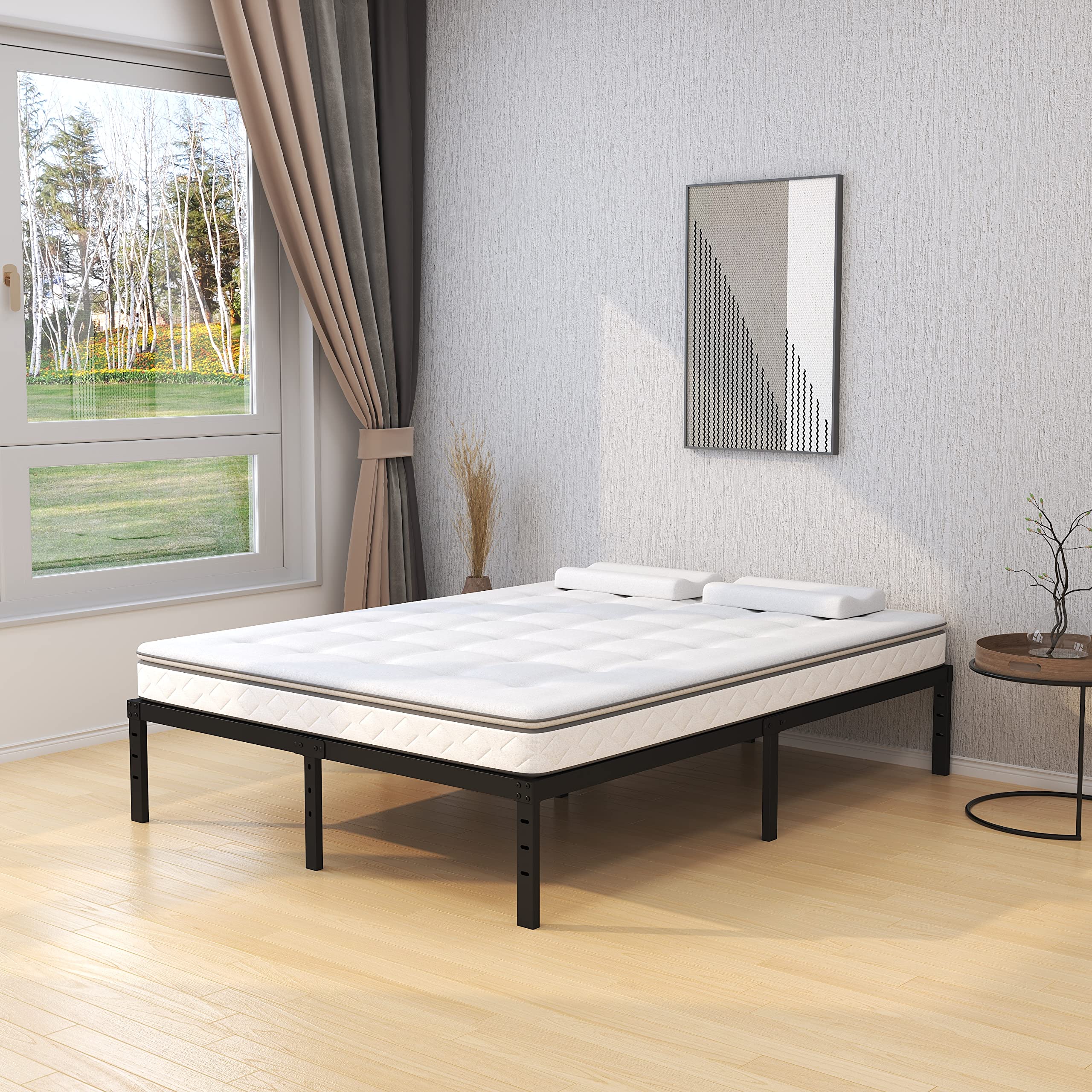 16 Inch California King Bed Frame - No Box Spring Needed, Heavy Duty Platform with 14
