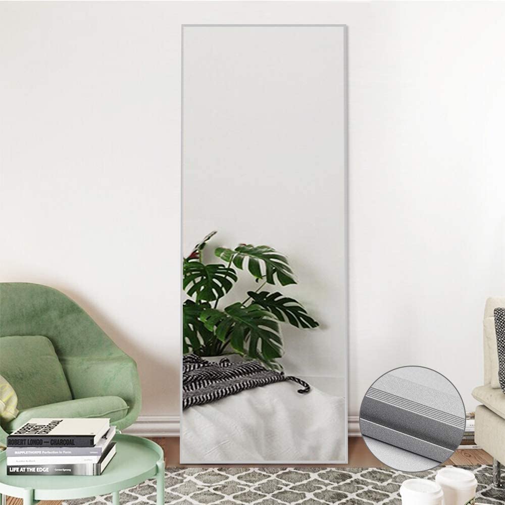 MIRUO 63x20 Inch Full Length Mirror - Wall Mounted & Floor Standing Large Body Mirror for Home Decor, Living Room, Bedroom, Dressing Room - Sand Gray Frameless Mirror for Outfit Check & Space Enhancement