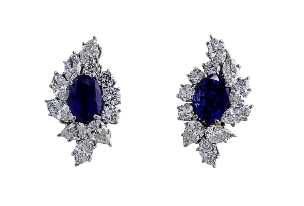 18K White Gold Natural Burmese Sapphire Earrings for Women | Unheated Genuine Sapphire Stud Earrings | Perfect for Weddings, Parties & Special Occasions