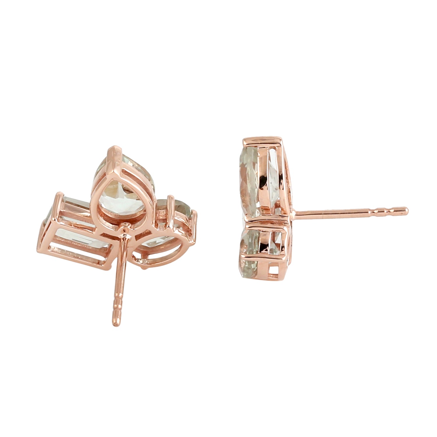 Green Amethyst February Birthstone Stud Earrings - 18k Rose Gold Three Stone Jewelry for Women | Perfect Gift for Valentine's Day, Anniversary & Special Occasions
