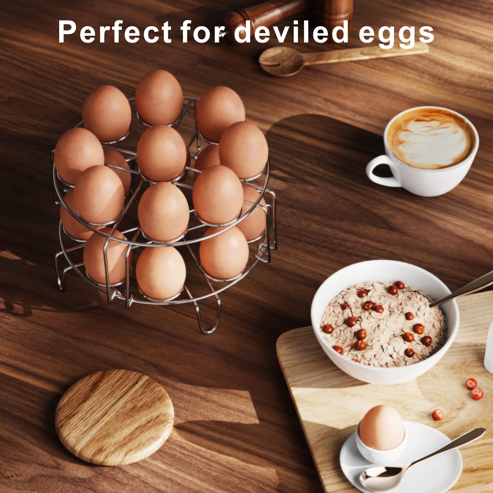 GSlife Stainless Steel Egg Steamer Rack - Stackable Trivet for 6-8 Quart Pressure Cookers & Instant Pots (2 Pack) - Cooks 18 Eggs Perfectly for Breakfast, Meal Prep & Healthy Cooking