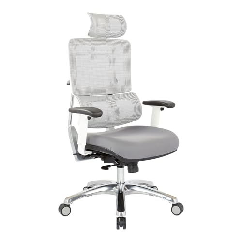 Polished Aluminum Base and Dove Steel Grey Fabric Seat With Headrest