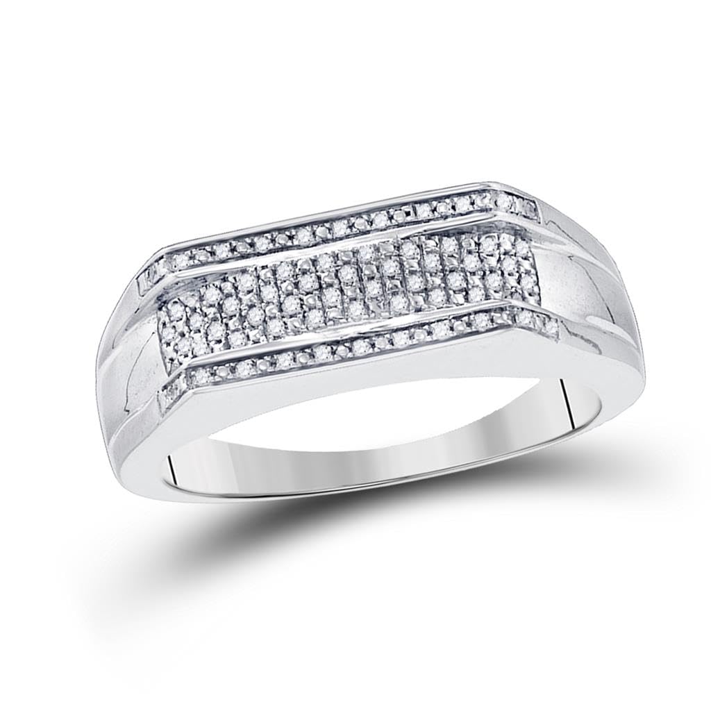 Jewels By Lux Sterling Silver Men's Round Diamond Wedding Band Ring - 1/6 CTTW, Size 10 - Perfect for Engagement, Anniversary & Everyday Wear