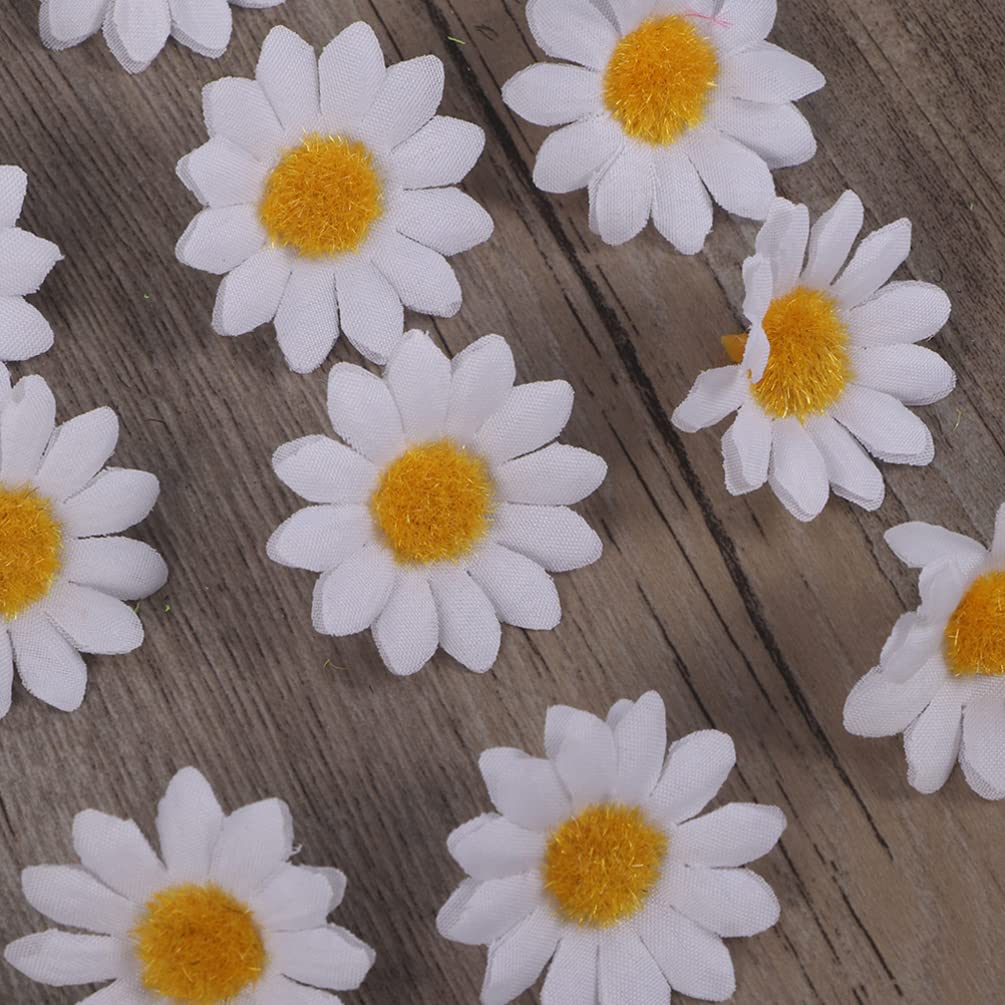 FOMIYES 200pcs Artificial Daisy Flower Heads - DIY Fabric Floral Decorations for Wedding, Home, Cake, Crafts | Fake Chrysanthemum & Daisy Trims | White Handmade Fake Flowers for Arrangements