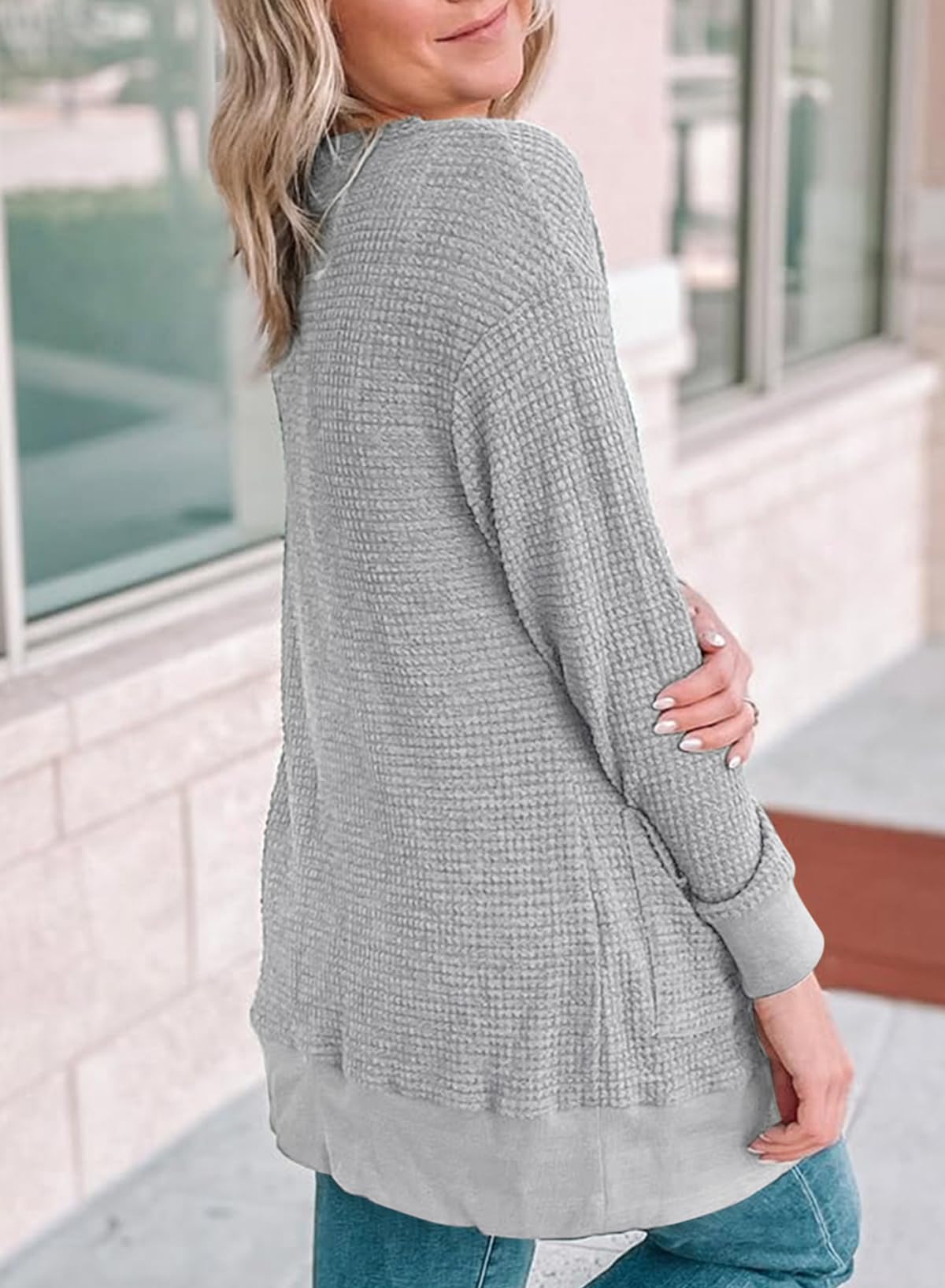 Eytino Women's Plus Size Waffle Knit Cardigan - Long Sleeve Button Front Casual Sweater (1X-5X) for Work, Office & Fall Layering
