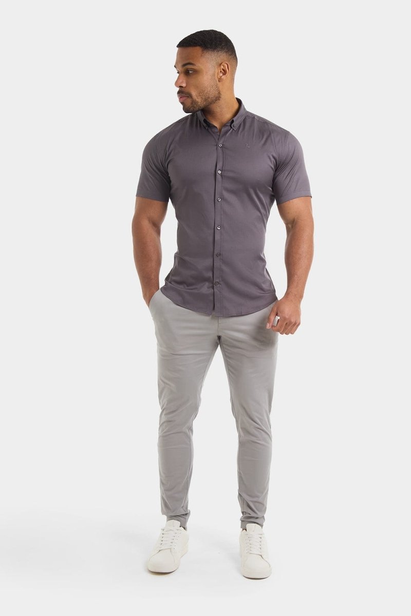 Premium Athletic Fit Short Sleeve Signature Shirt for Men - Comfortable Grey Workout & Casual Wear - Gym, Running, Outdoor Activities