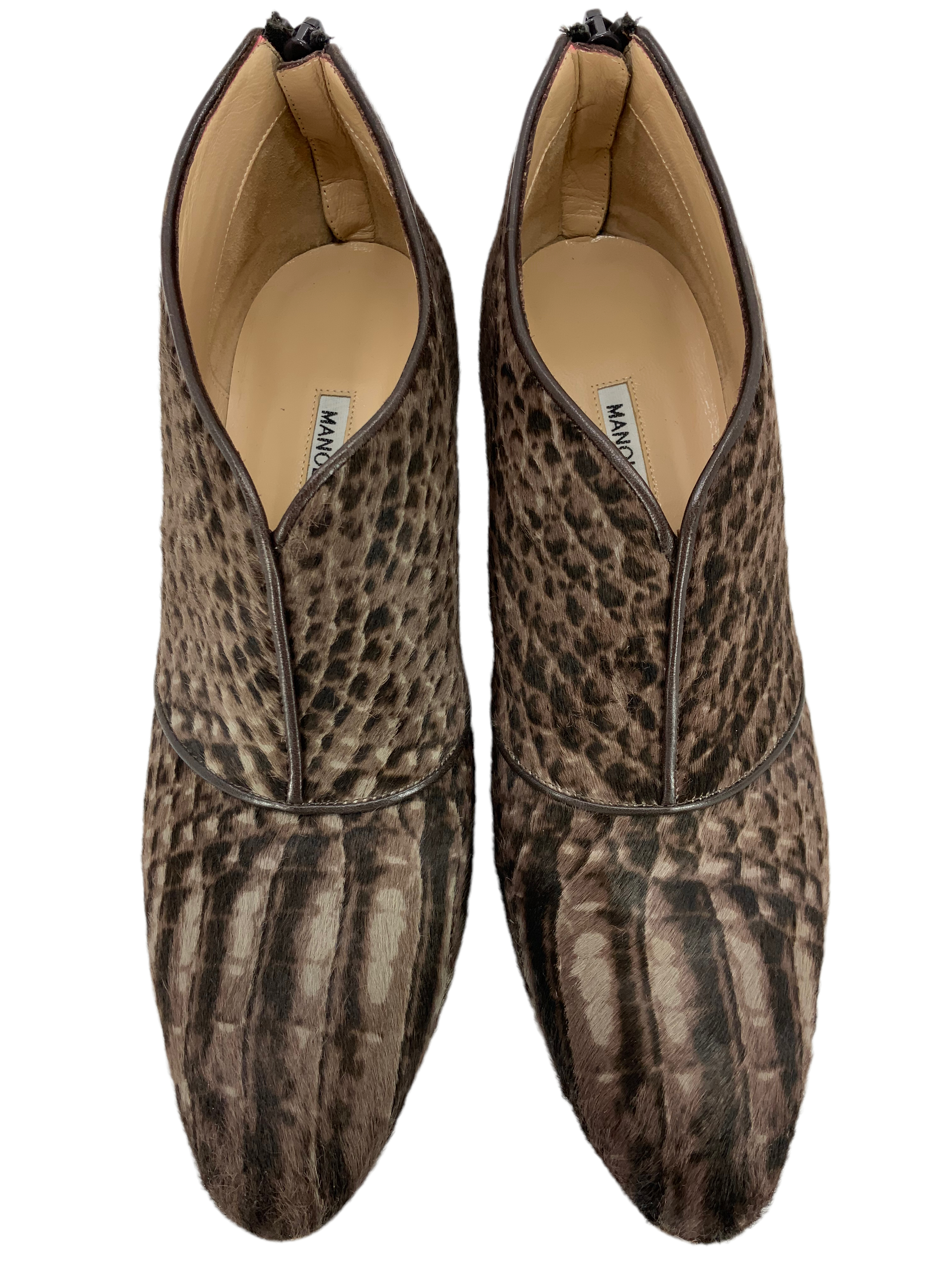 Manolo Blahnik Women's Pony Hair Ankle Boots Size 9 US - Stylish Leather Pointed Toe Booties for Work, Party & Evening Outfits
