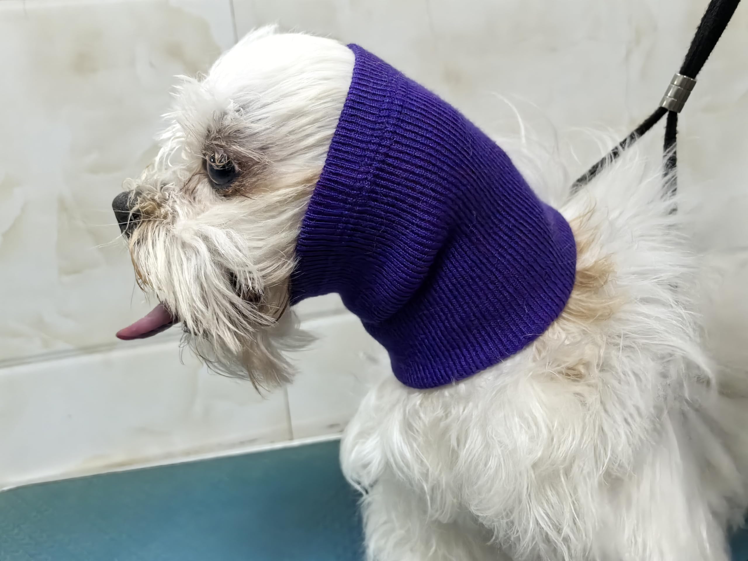 Noise Cancelling Dog Ear Covers & Neck Protector - Soft Pet Snood Wrap for Grooming, Anxiety Relief & Travel - Purple (Perfect for Grooming, Fireworks & Vet Visits)