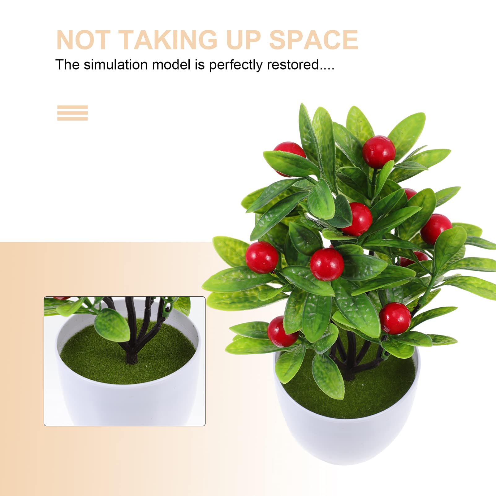 VOSAREA 2PCS Artificial Bonsai Tree - Mini Lifelike Lucky Tree with Red Fruits, Tabletop Decor for Home & Office, Feng Shui Greenery Decoration for Desk, Shelf, Living Room, Bedroom