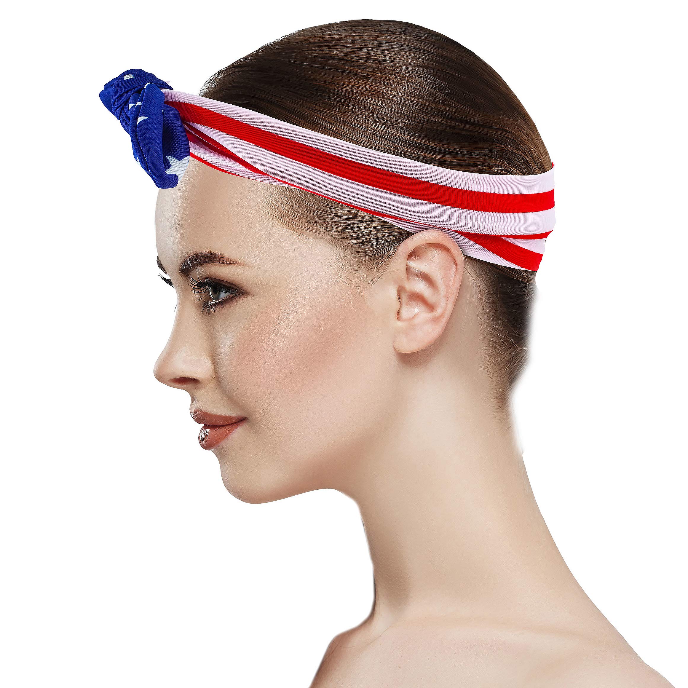 LUX ACCESSORIES Patriotic American Flag Print Bandana - Red, Blue, White Fashion Headband for Outdoor, Festivals, and Sports