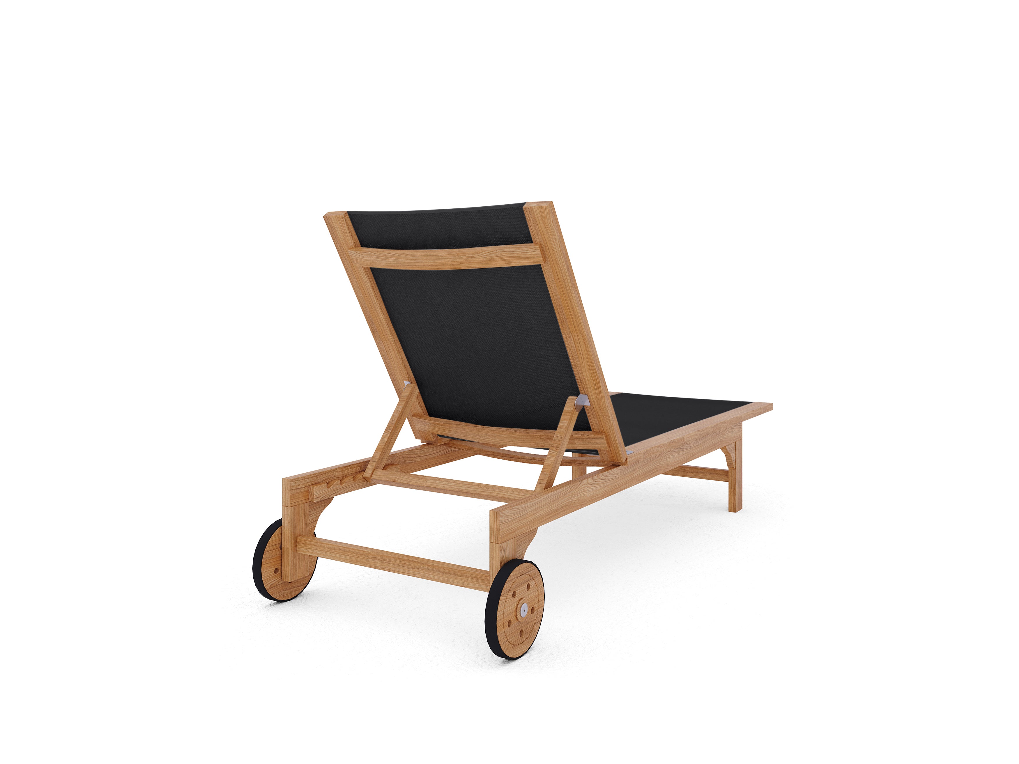 Premium Black Elie Teak Outdoor Reclining Sun Lounger with Rear Wheels - Durable Patio Poolside Chaise Lounge for Backyard, Beach & Garden Relaxation