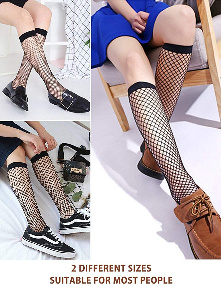 ANDIBEIQI 6 Pairs Women's Stay Up Knee High Patterned Trouser Socks - Fishnet Stockings Black One Size - Fashionable Hosiery for Office, Party & Everyday Wear