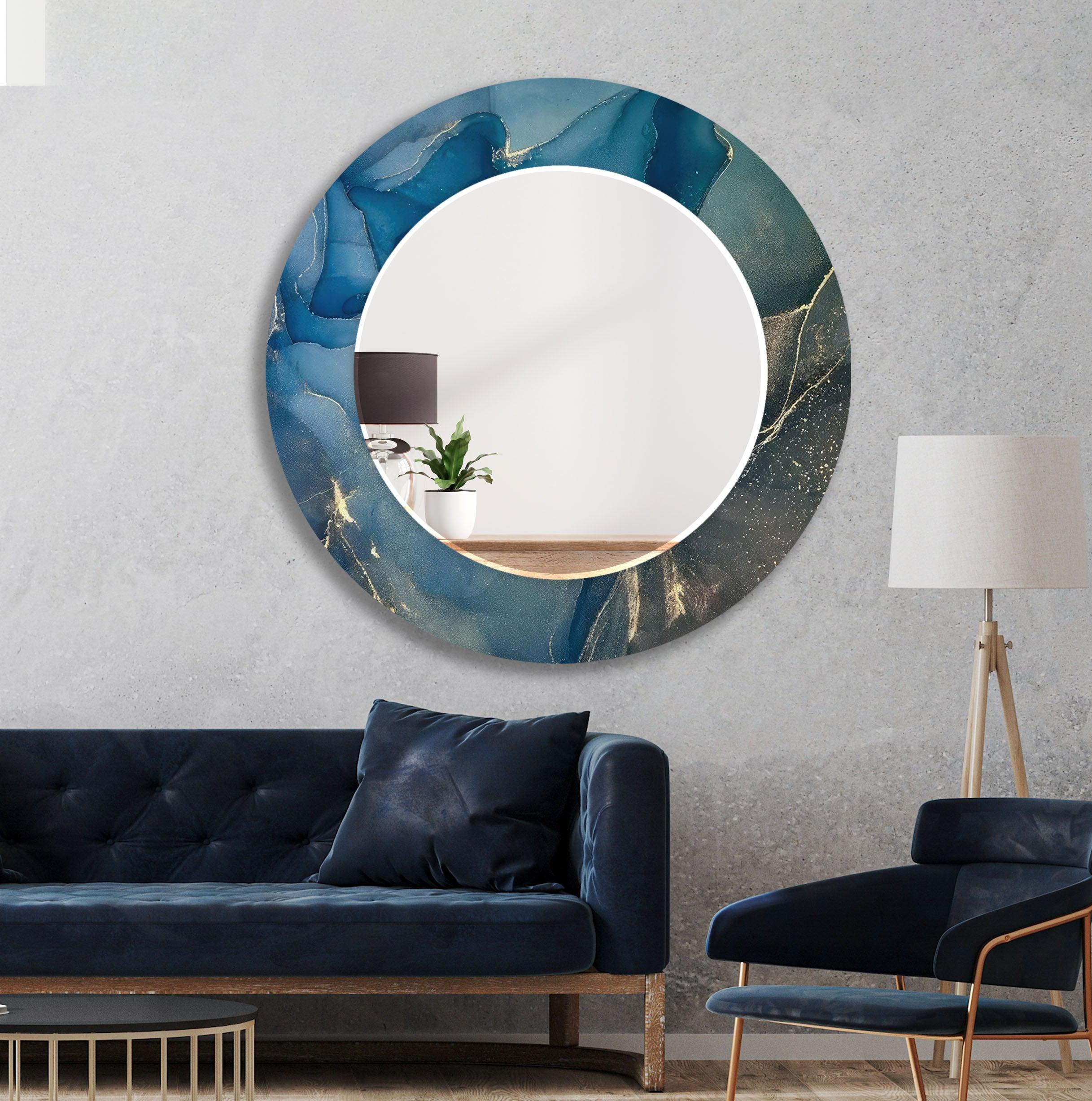 Blue Marble Wall Mirrors - Elegant Decorative Round Mirror for Living Room, Bedroom & Bathroom | Shatterproof & Stylish Home Decor Accent