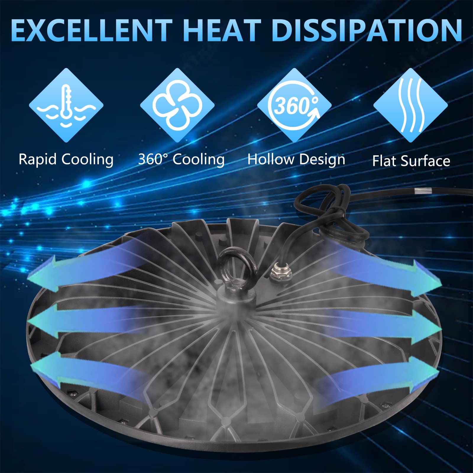 300W LED UFO High Bay Light 2 Pack - 6000K Daylight White, 30000LM Commercial Grade Lighting with 1.2M Cable & 110V Plug - Dimmable LED Garage Lights for Workshop, Warehouse, Factory, Gym, Retail Stores - Energy Saving Ceiling Shop Lights