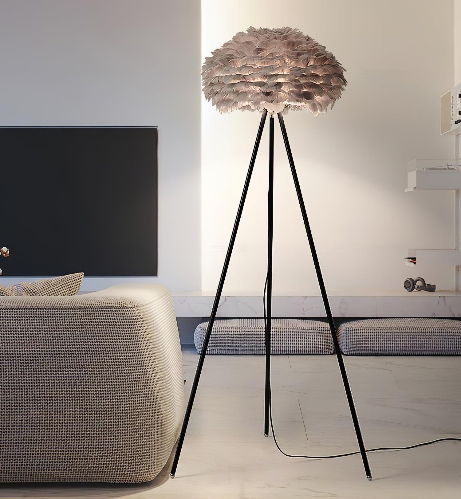 Eos Feather Floor Lamp - Modern LED Standing Light for Living Room, Bedroom, Office - Adjustable Brightness & Warm White Light - Perfect for Reading, Relaxing & Home Decor