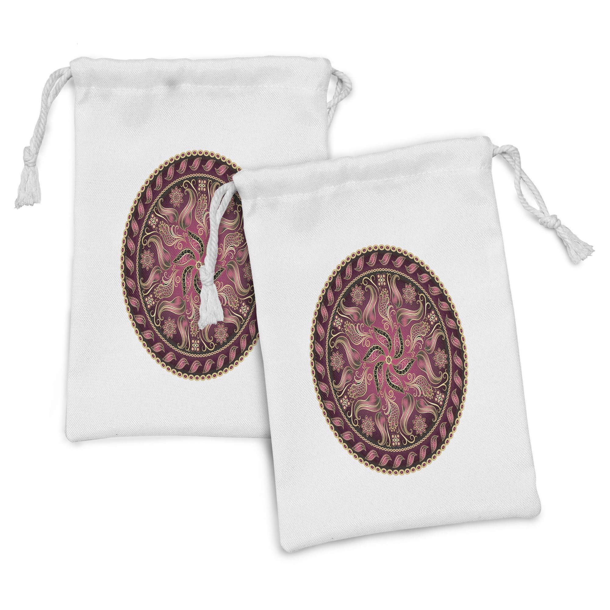 Ambesonne 2-Pack Vintage Mandala Drawstring Pouch Set - Small Fabric Bags for Toiletries, Jewelry, Masks & Party Favors (9