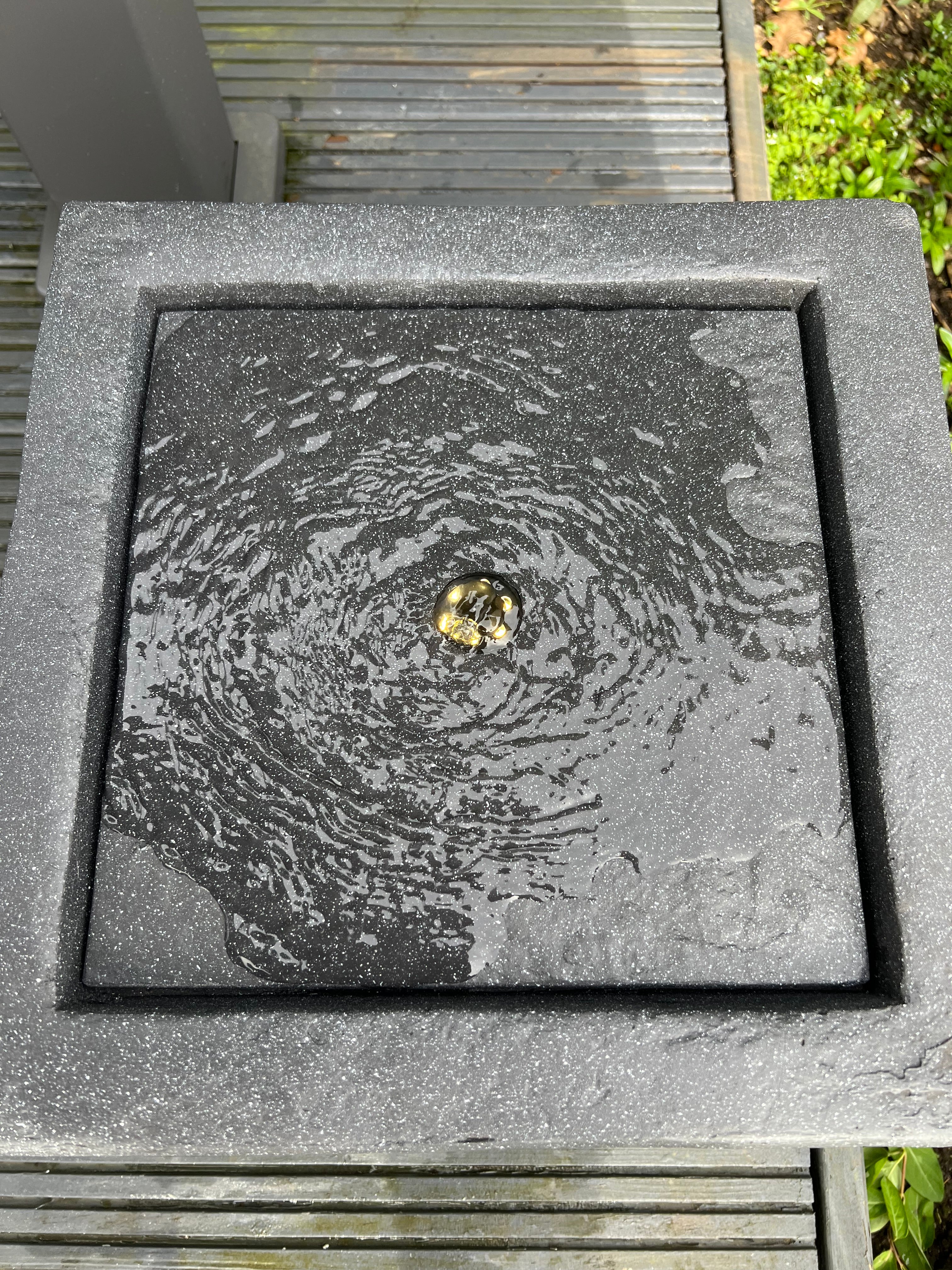 Solar Powered Square Water Fountain with LED Lights - Dark Grey 37x37x30cm Outdoor Garden Decor for Patio, Yard & Relaxation