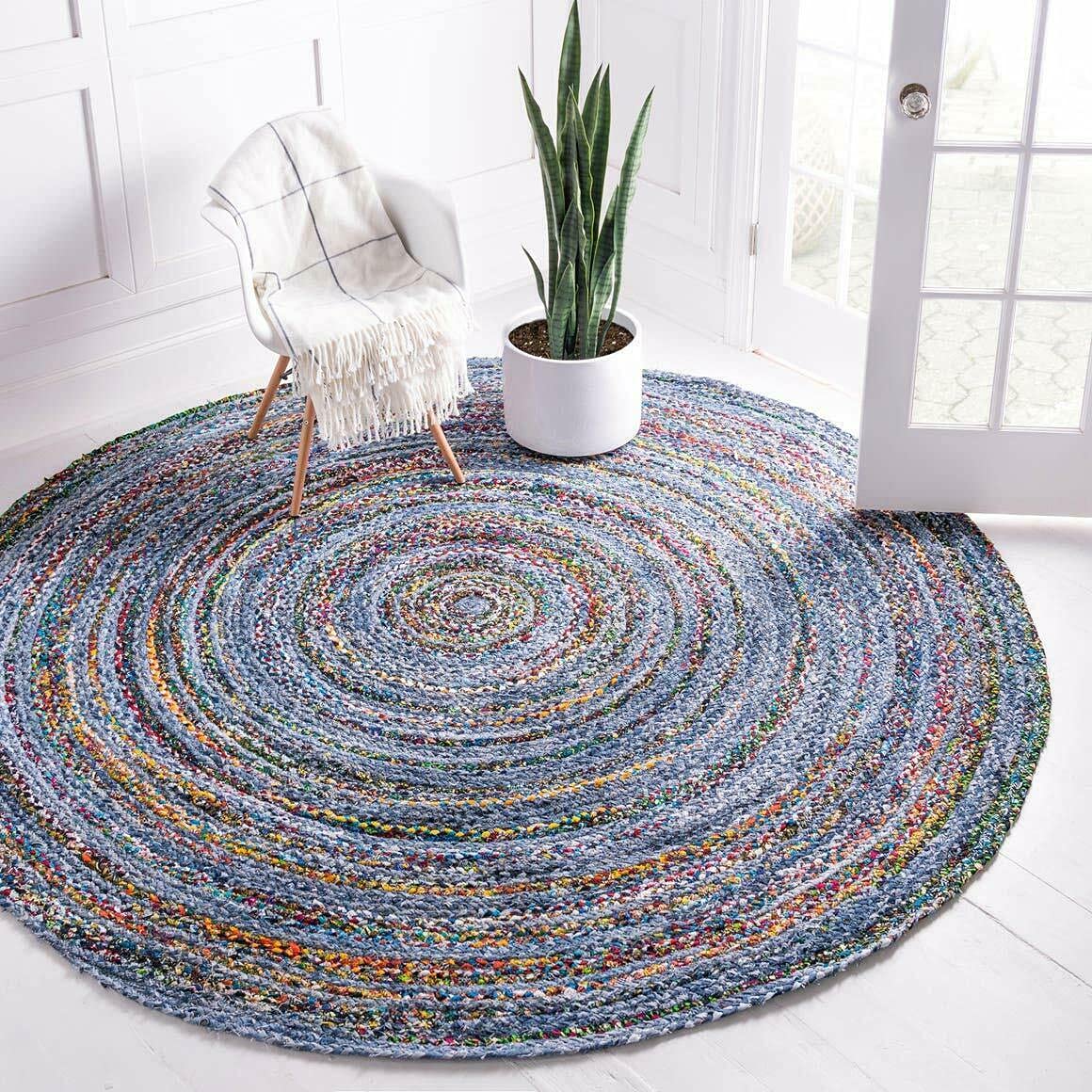 Vipanth Handmade Multicolor Cotton Round Area Rug - 6 Feet Soft Boho Home Decor for Living Room, Bedroom, Kitchen & Hallway | Non-Slip Floor Mat for Cozy Interior Design