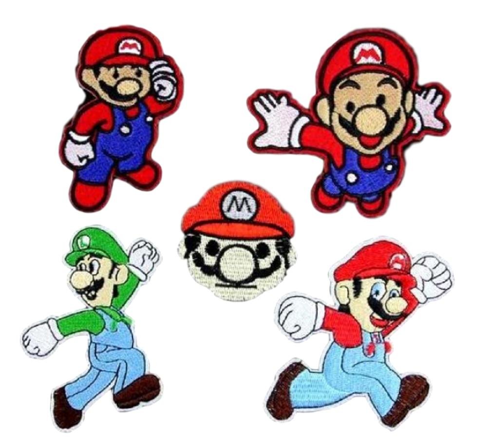 Super Mario Bros Embroidered Iron On Patches - 5 Piece Set for DIY Jackets, Backpacks & Hats - Nintendo Video Game Character Badges for Cosplay & Customization