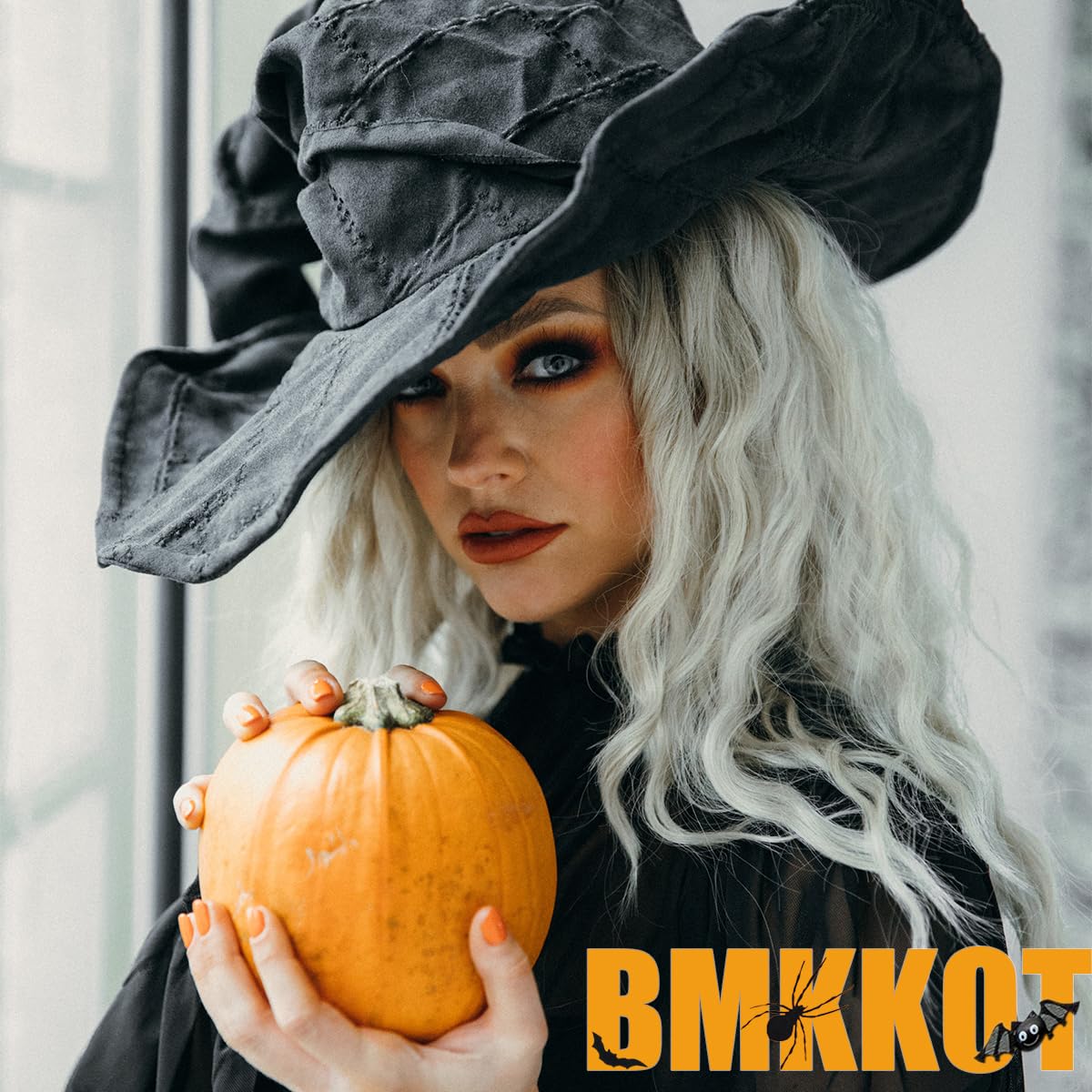 Halloween Press on Nails - 24PCS Long Square Fake Nails with Pumpkin, Coffin, Heart & Spider Web Designs | Glue on Nails with Rhinestones for Women | Perfect for Halloween Parties, Costume Events & DIY Nail Art