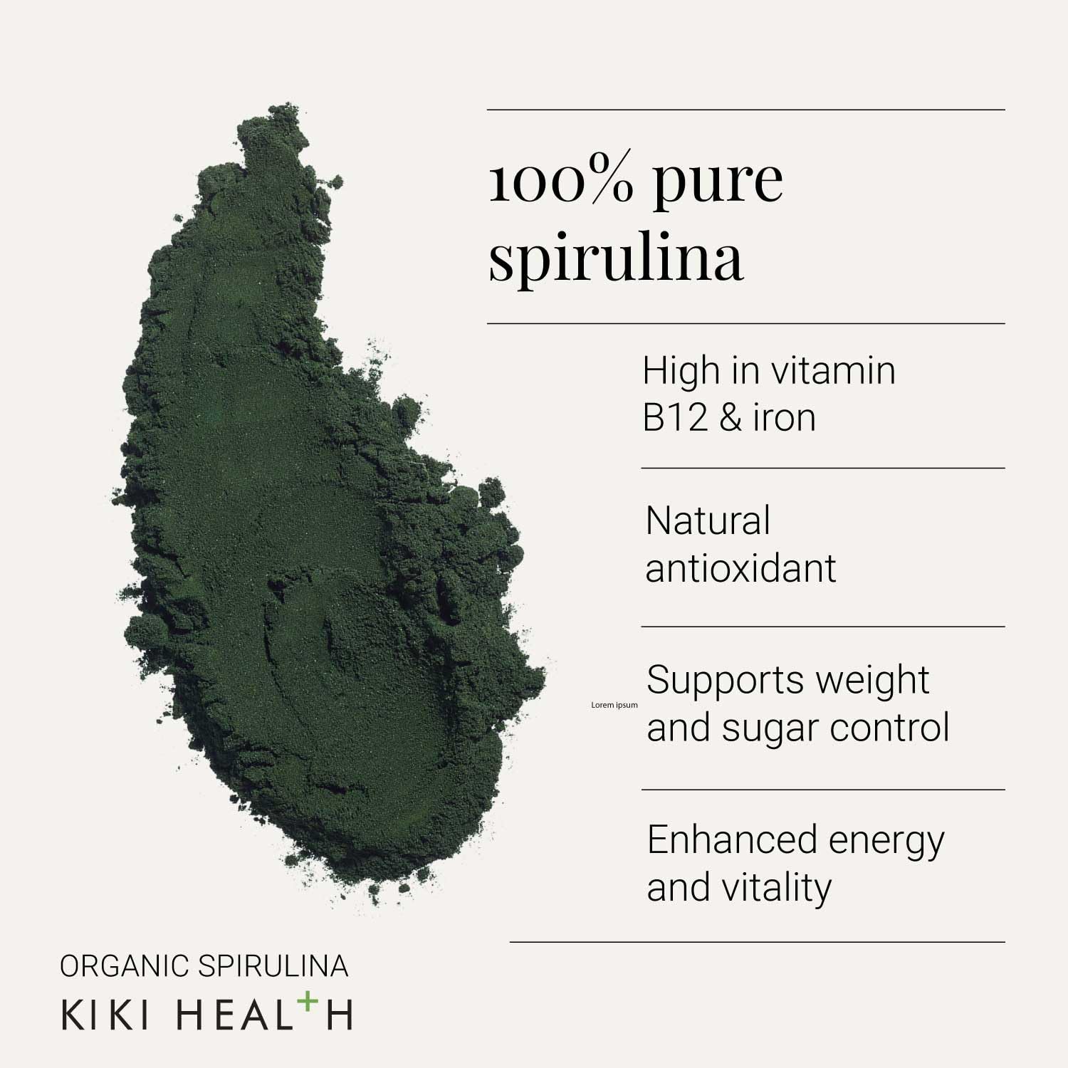 KIKI Health Organic Spirulina Powder 200g - Premium Superfood for Immune Support & Energy Boost - Rich in Protein, Vitamins A, K, B12 & Iron - Vegan & Vegetarian Friendly - Great for Smoothies, Juices & Wellness Shots