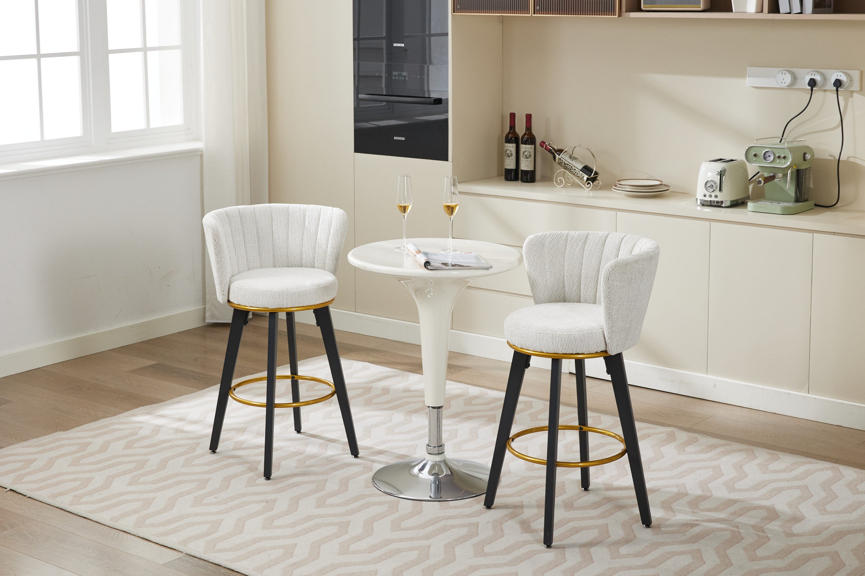 2-Pack Counter Height Bar Stools with 360° Swivel, Upholstered Back & Metal Legs - 26 Inch Seat Height, Velvet Fabric & Gold Footrest - Perfect for Kitchen Islands, Breakfast Bars & Home Decor