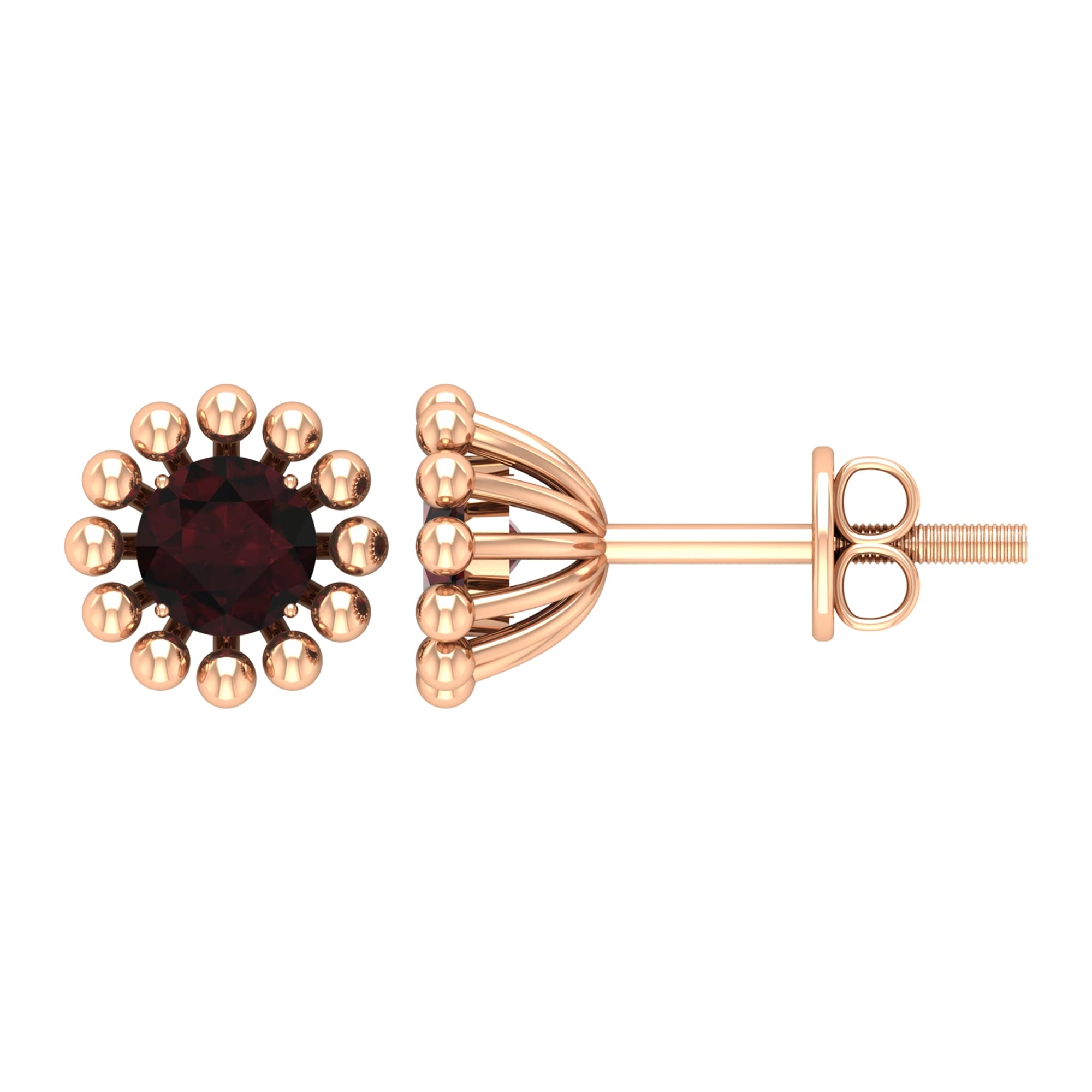 1/2 CT Garnet Stud Earrings for Women - 4mm Solitaire Garnet Earrings in 14K Solid Gold with Beaded Design, January Birthstone Jewelry | Perfect Gift for Anniversary, Birthday & Everyday Elegance