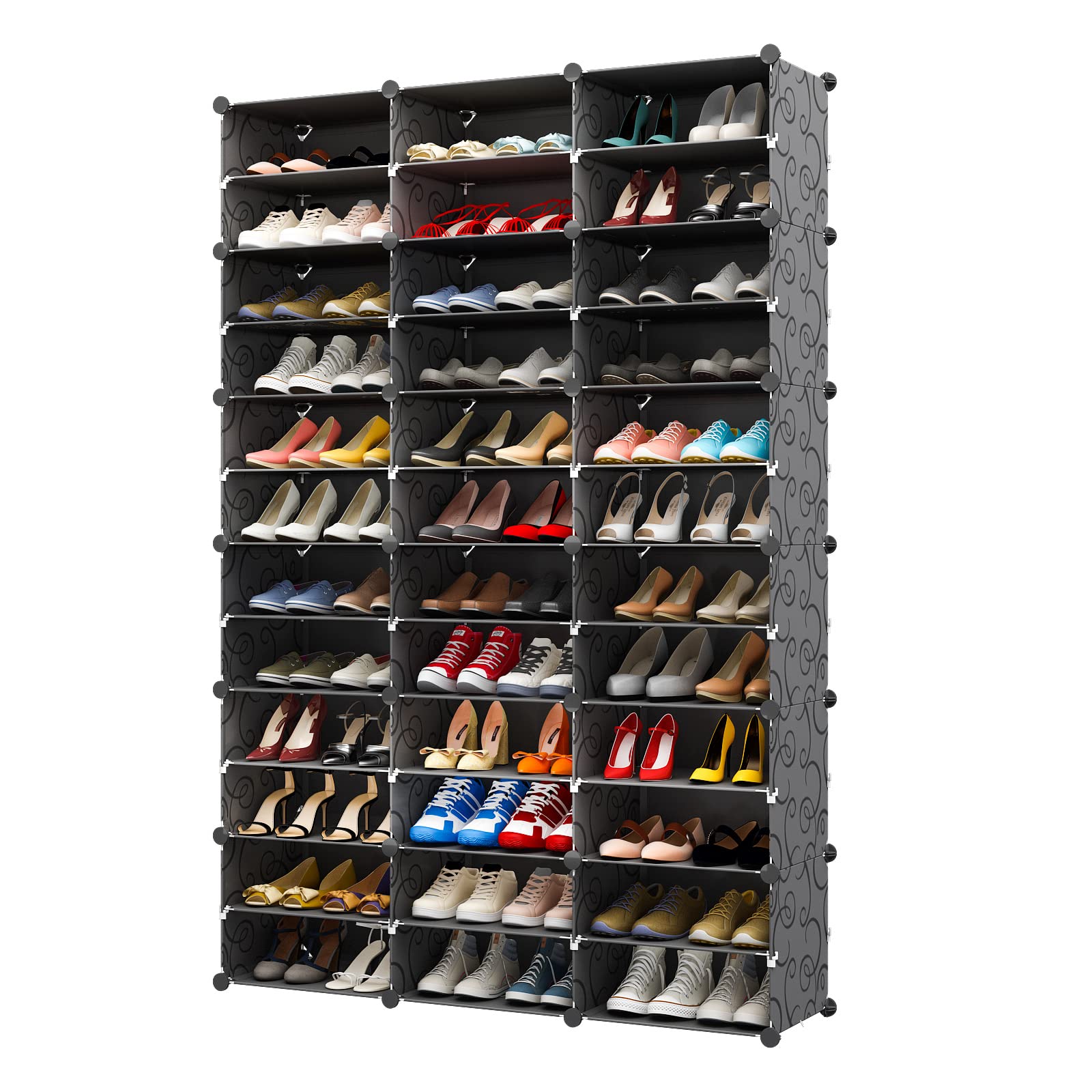 Aeitc 72-Pair Stackable Shoe Rack Organizer - Narrow Standing Shoe Storage Cabinet Space Saver for Entryway, Hallway & Closet (Black, 48