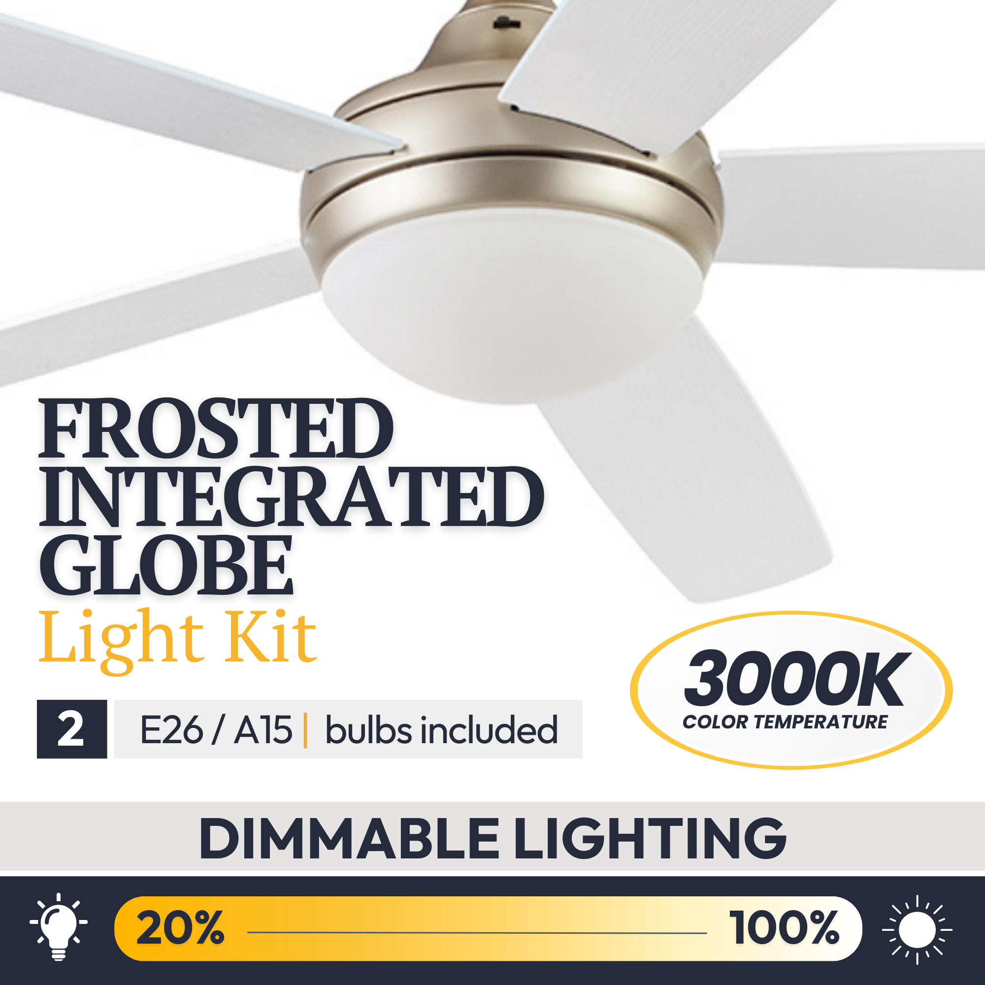 52 Inch Ashby Soft Gold Ceiling Fan with Remote Control - Perfect for Living Room, Bedroom, and Outdoor Spaces