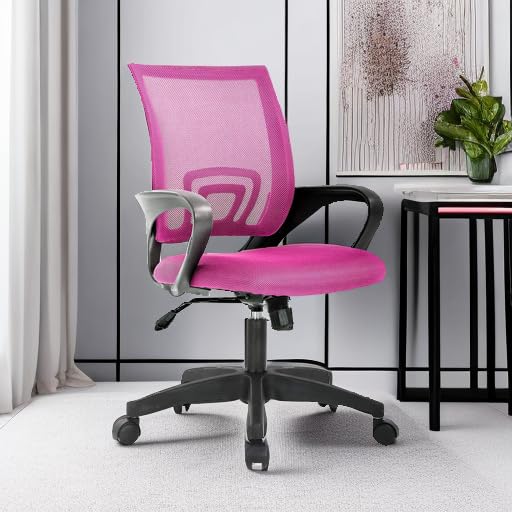 Ergonomic Office Chair with Lumbar Support - Adjustable Mesh Computer Desk Chair, Swivel Rolling Task Chair for Women & Adults (Pink) - Perfect for Home Office, Gaming & Workspaces
