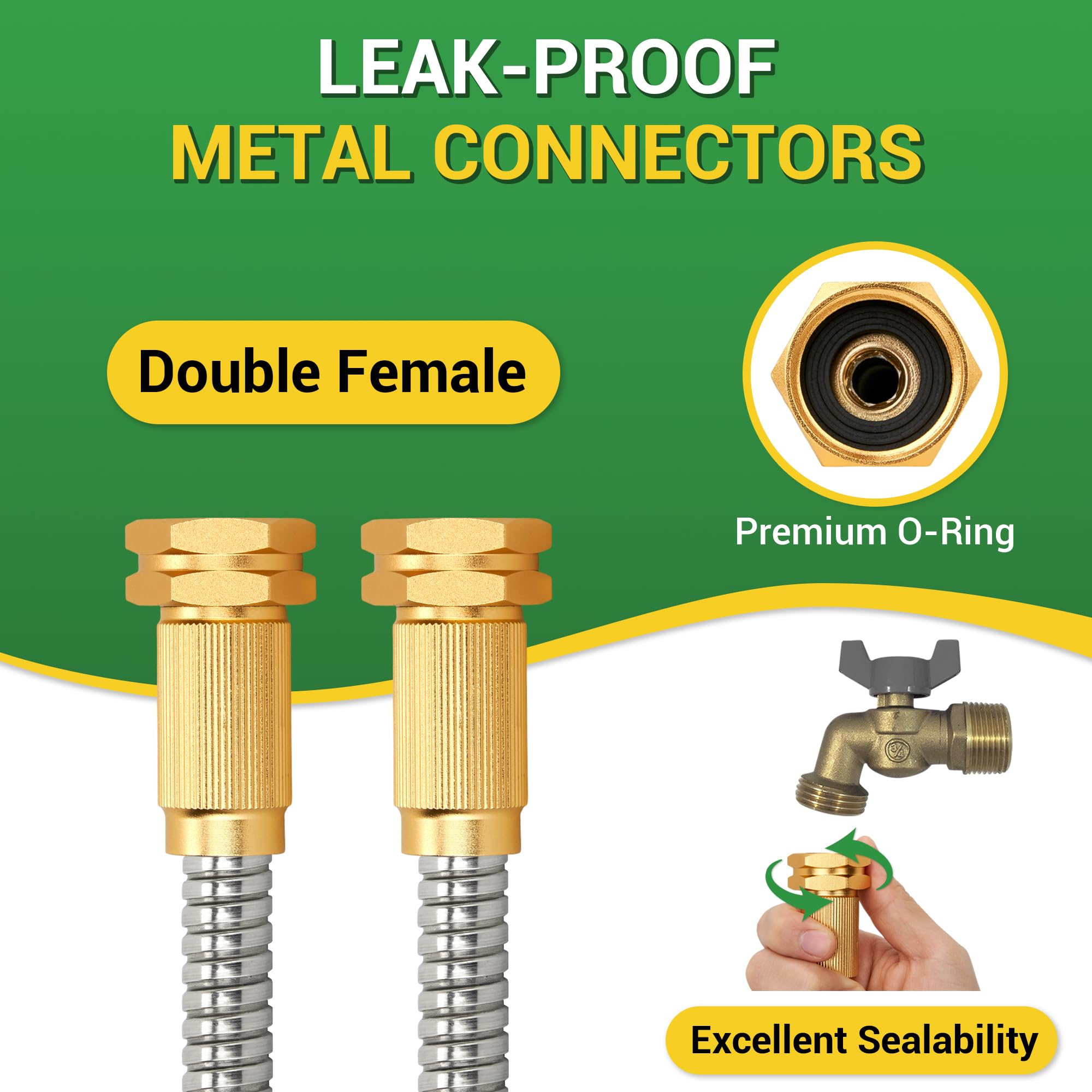 3FT Heavy Duty 304 Stainless Steel Garden Hose - Flexible Metal Water Hose with Female to Female Fitting for Outdoor Use, Hose Reel, Dehumidifier & RV - Perfect for Gardening, Car Washing and Outdoor Watering