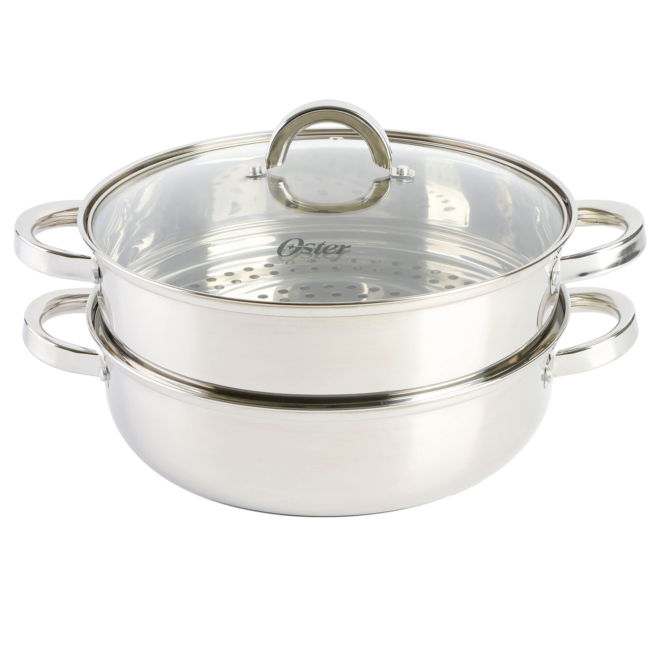 Oster Sangerfield 6 Quart Dutch Oven with Steamer Basket - Stainless Steel Casserole Pot for Baking, Roasting & Steaming - Perfect for Soups, Stews & Family Dinners