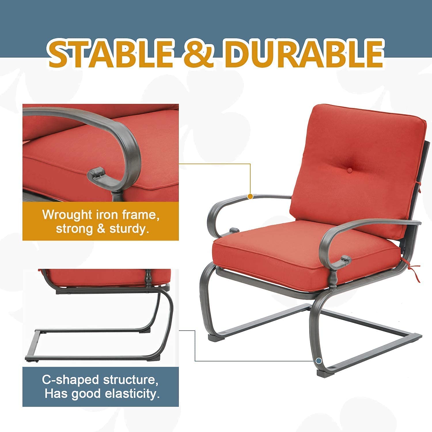 SOLAURA 5-Piece Outdoor Patio Furniture Set - Wrought Iron Loveseat & Spring Chairs (Red) - Durable Garden Conversation Set for Backyard, Deck, Poolside & Outdoor Relaxation