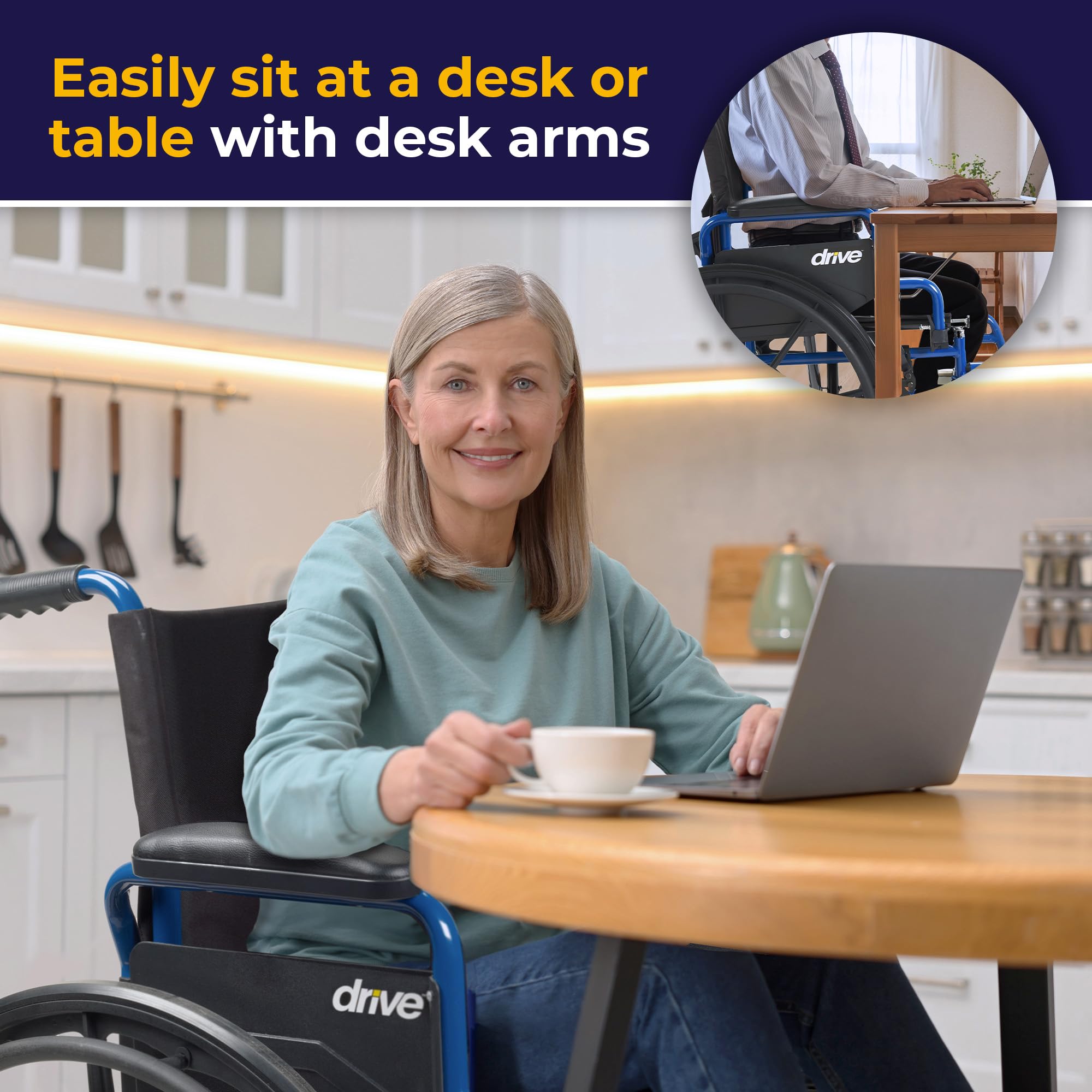 Drive Medical Blue Streak Wheelchair with Flip Back Desk Arms & Swing Away Footrests - 16