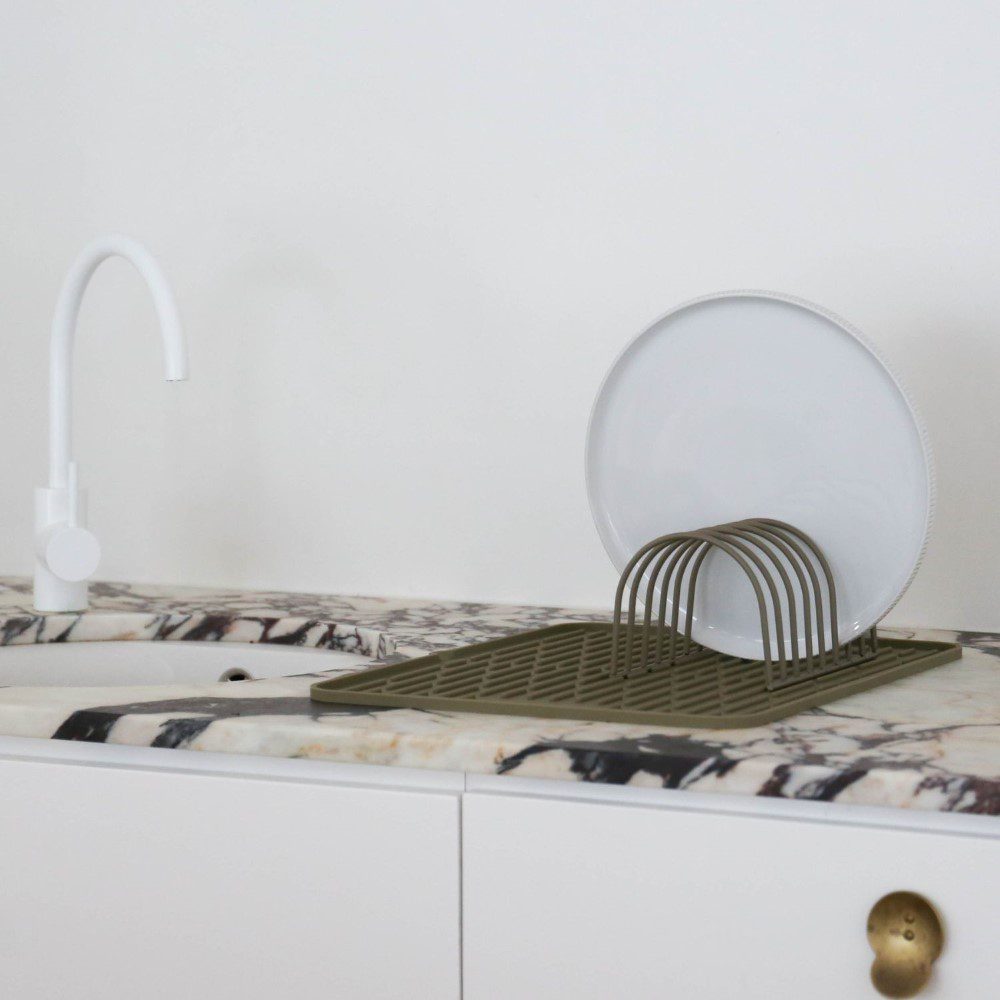 Foldable Silicone Drying Mat with Drainage Holes - Extra Large Dish Drying Rack for Kitchen Counter, Sink, or Camping - Khaki Color (19.7