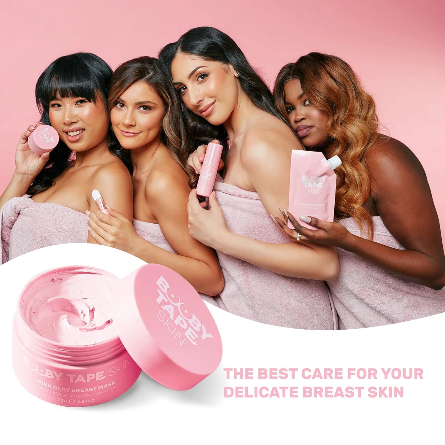 Booby Tape Miracle Pink Clay Breast Mask - Clarifying & Detoxifying Facial Treatment for Glowing Skin, 2.64 oz (1 Count) | Perfect for Spa Days, Self-Care Routines & Pre-Event Skin Prep