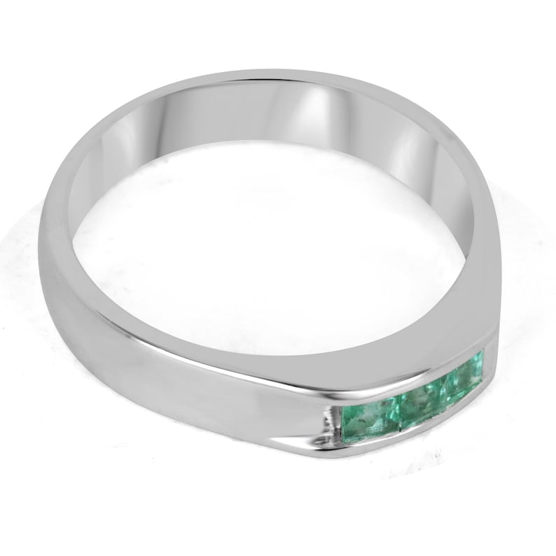0.50tcw 3 Stone Natural Medium Dark Green Emerald Sterling Silver Ring for Men & Women | .925 Silver Unisex Middle Finger Ring | Perfect for Gifts, Weddings & Everyday Wear