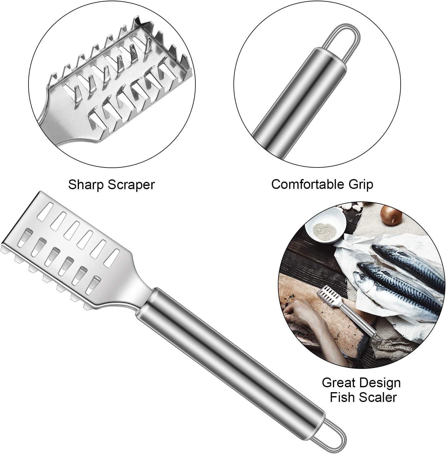 NAPPWE Stainless Steel Fish Scale Scraper - Professional Fish Skin Remover & Peeler Tool with Sawtooth Blade - Perfect for Cleaning Fish, Kitchen Prep & Seafood Cooking