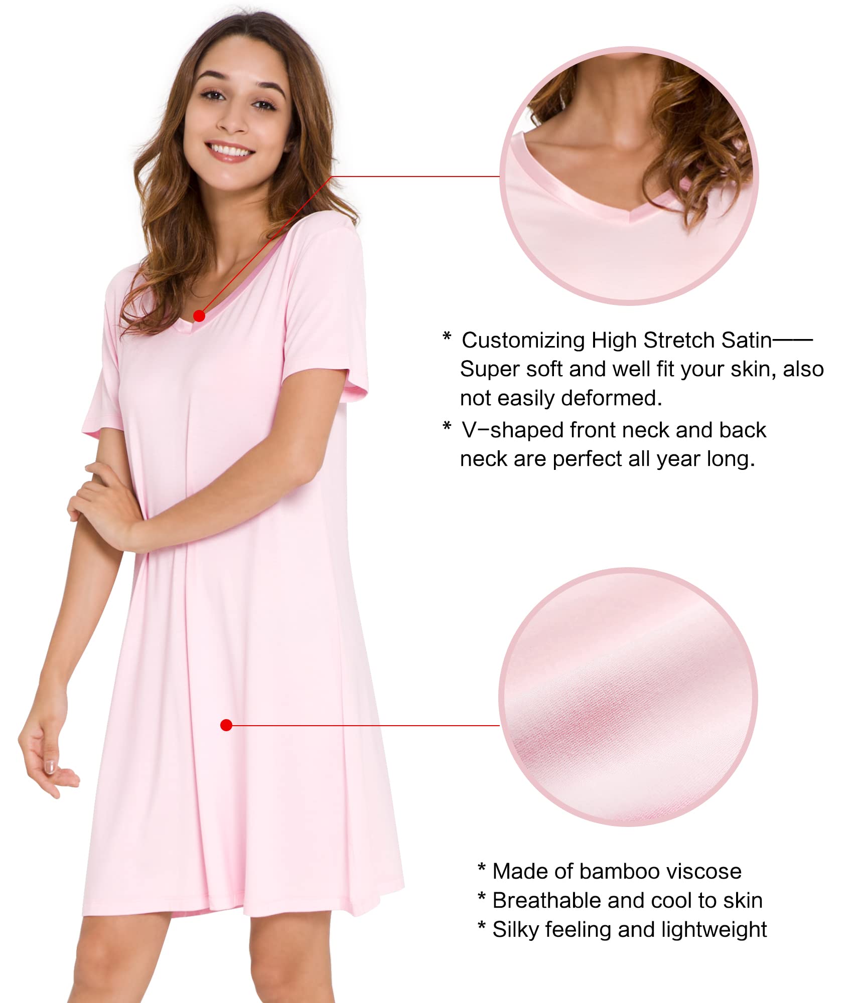 Soft Viscose Bamboo Nightgowns for Women - Plus Size Short Sleeve Sleepwear S-4X | Comfortable Pajama Shirts for Relaxing at Home & Summer Nights