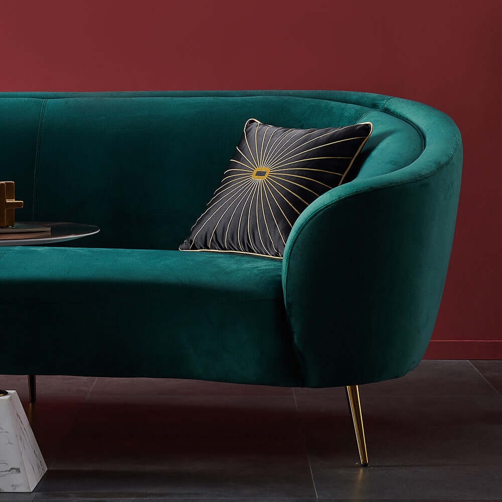 Modern Deep Green Velvet Sofa with Metal Legs - Luxurious Mid-Century Living Room Furniture for Home Decor & Relaxation